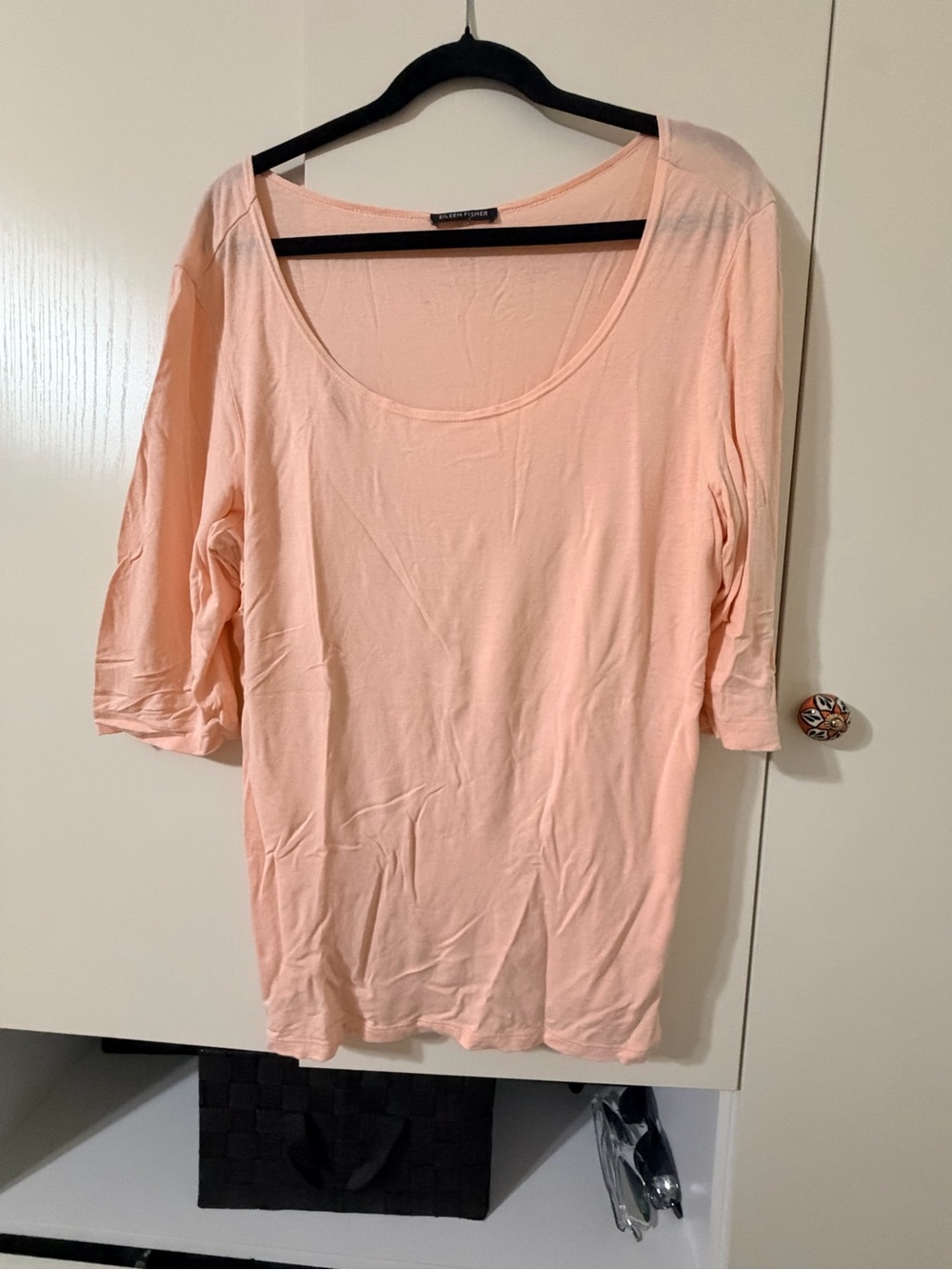 Eileen Fisher Peach Scoop Neck Short Sleeve Top